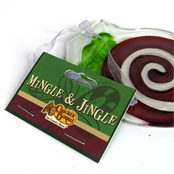 Vintage Cracker Barrel Mingle & Jingle Peppermint Candy Glass Christmas Ornament - Picture 3 of 3